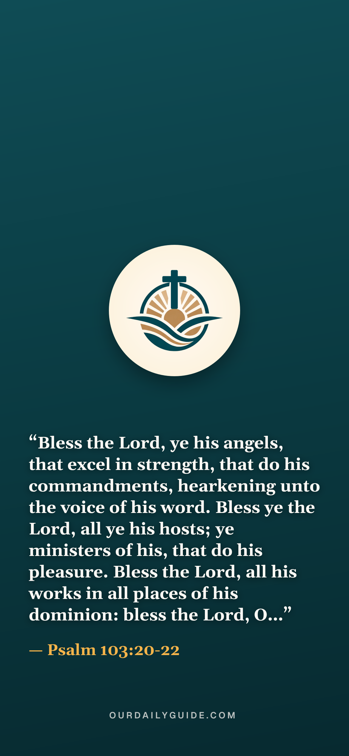 The verse as a phone wallpaper — logo on teal