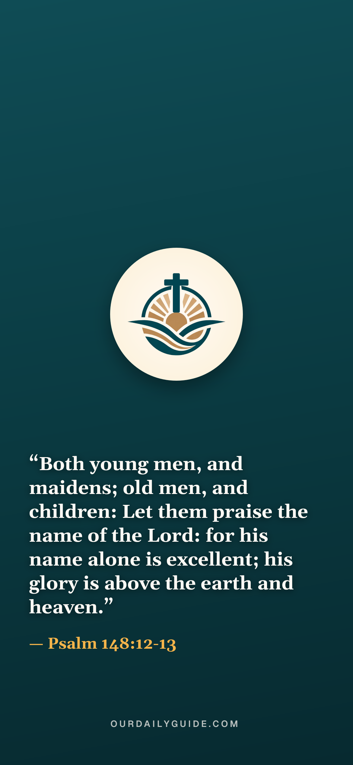 The verse as a phone wallpaper — logo on teal