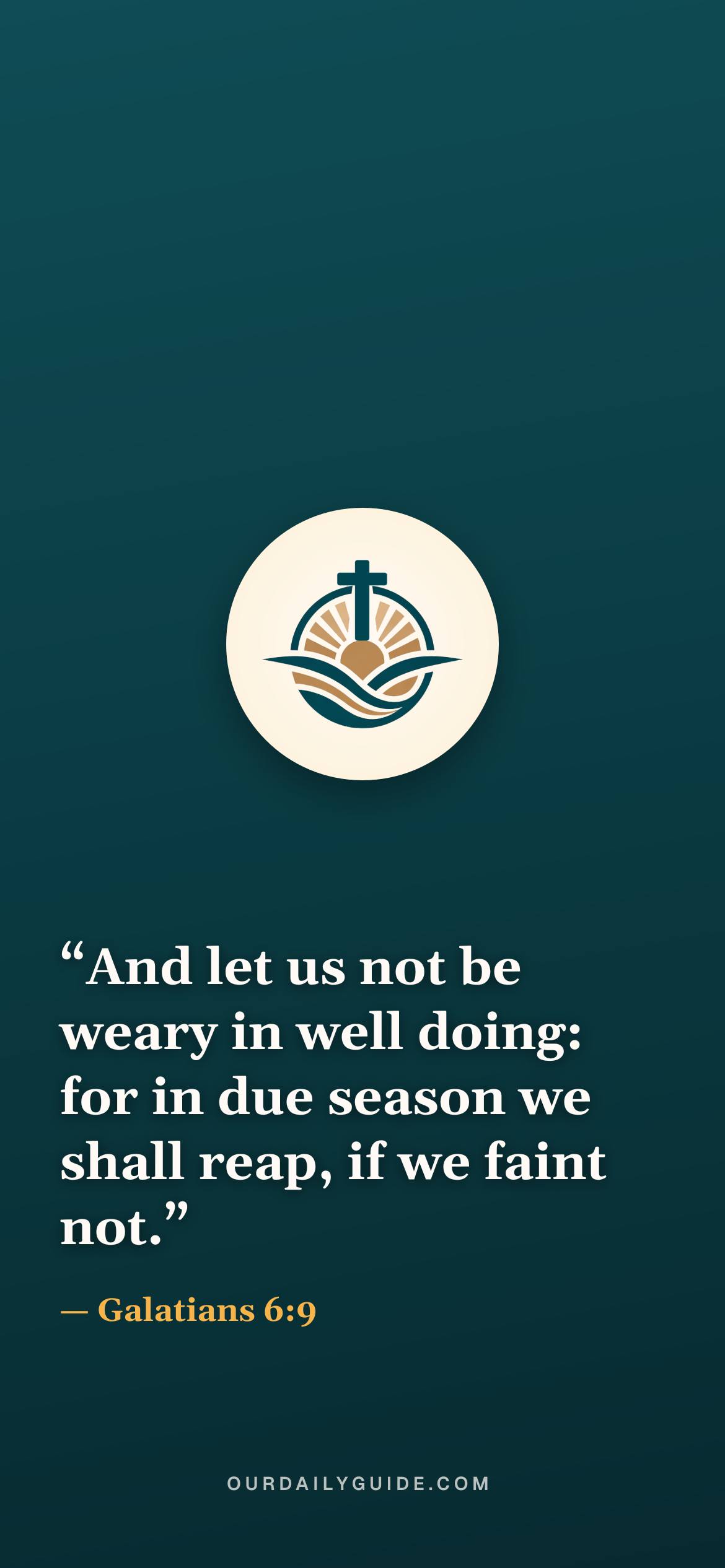 The verse as a phone wallpaper — logo on teal