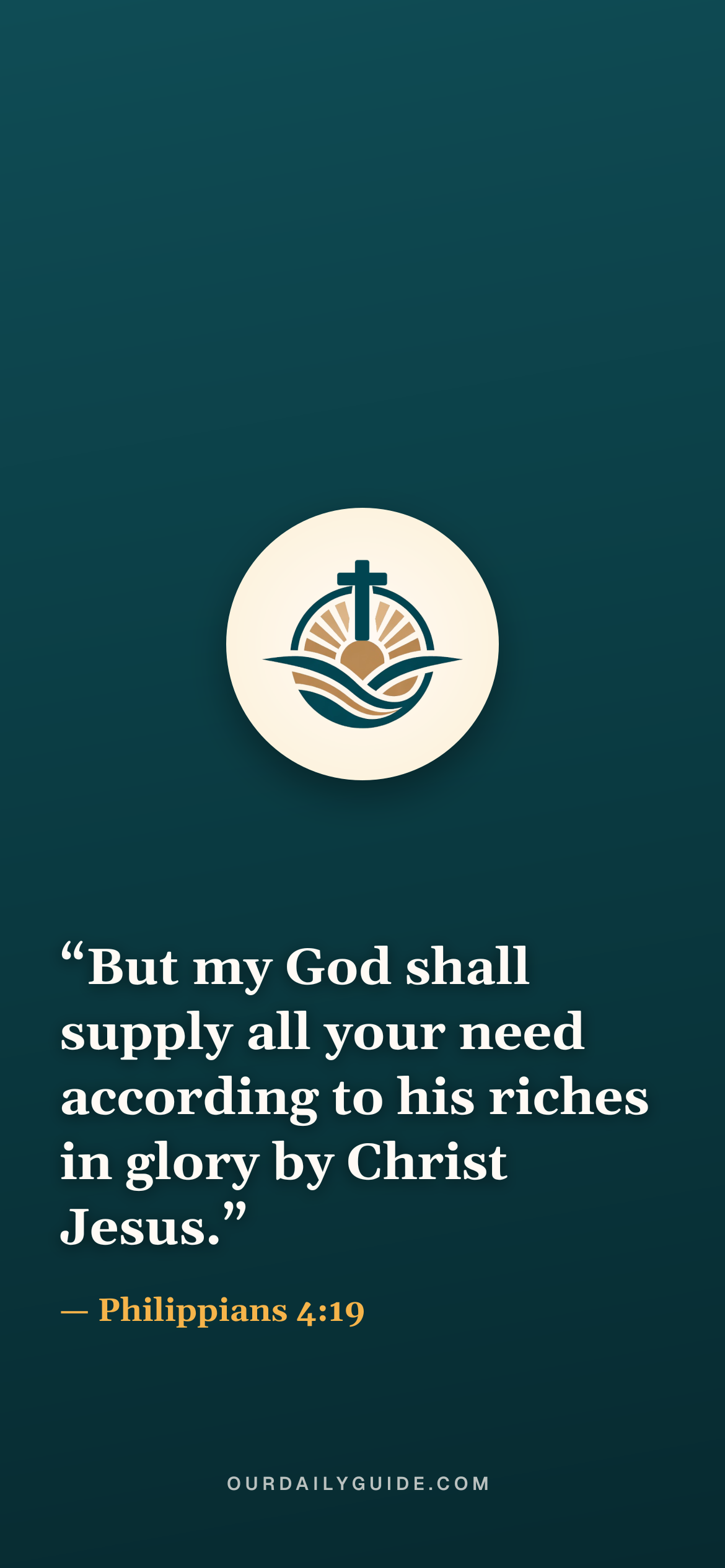 The verse as a phone wallpaper — logo on teal